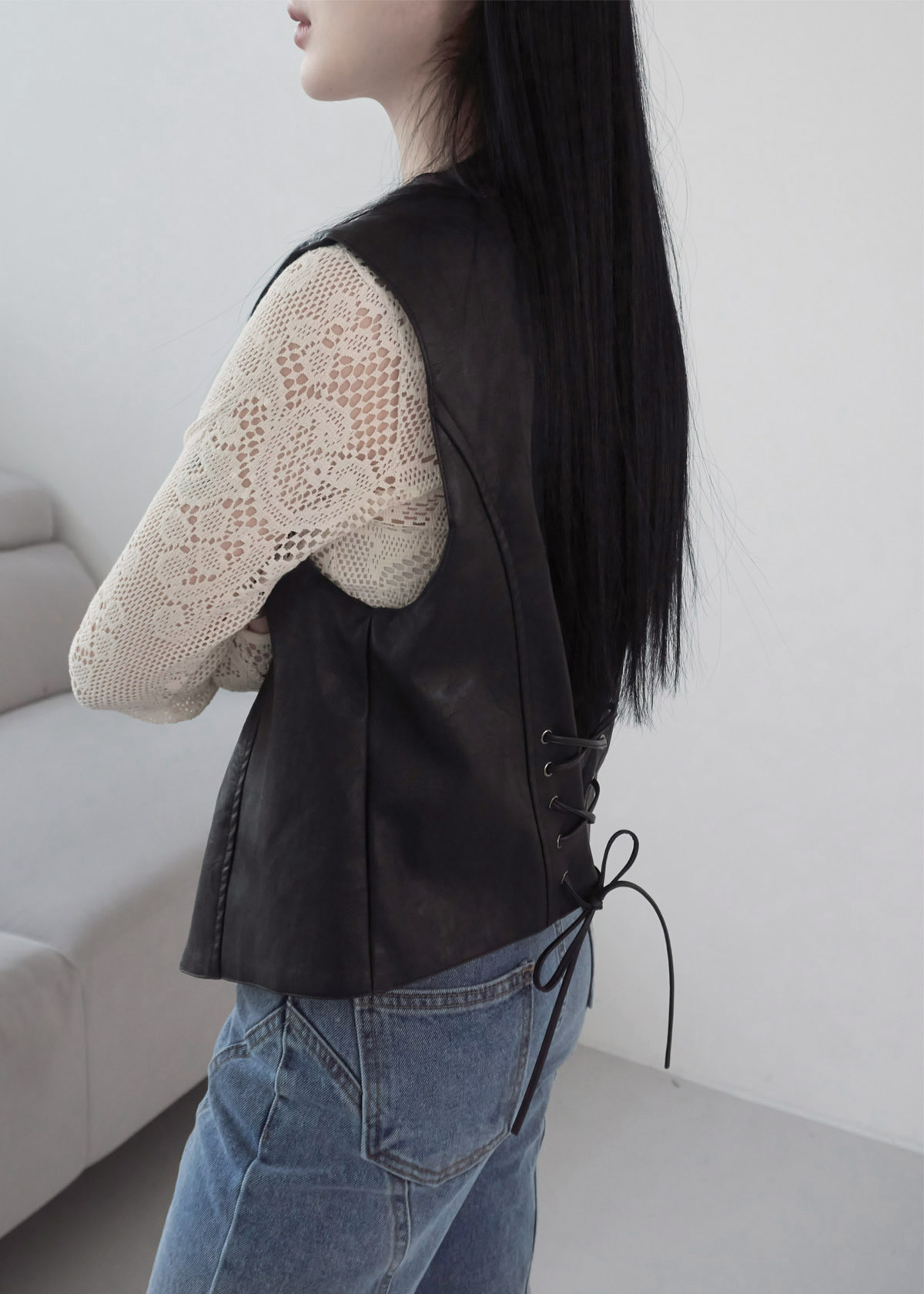 Lace up Over Leather Vest