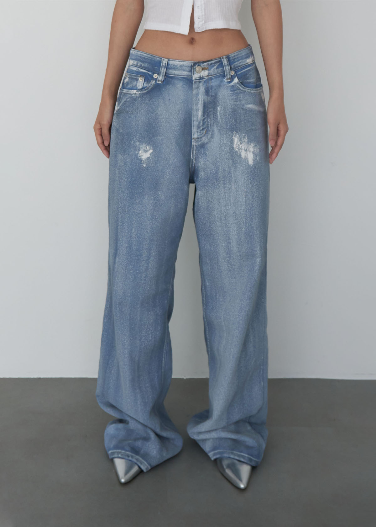 Coating Washing Wide Denim Jeans