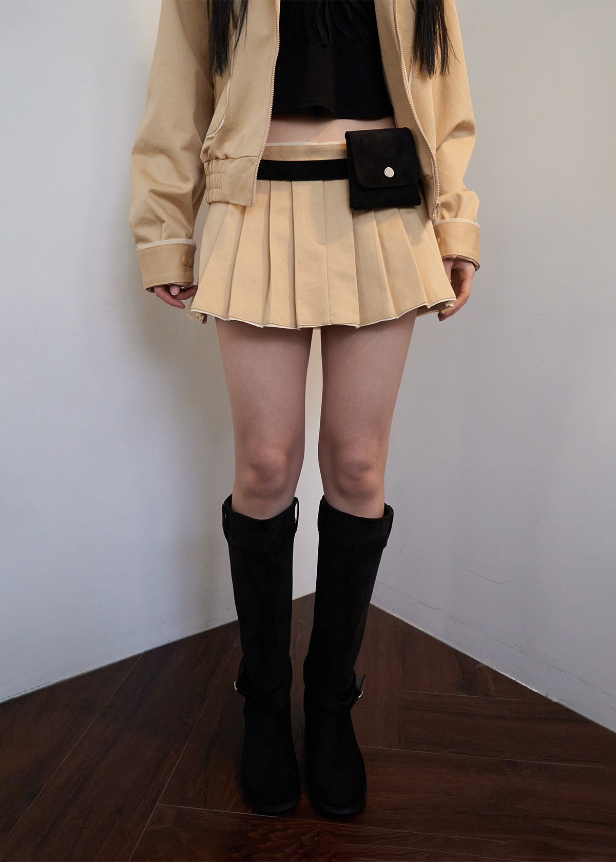 Pleats Cotton Mini Skirt (2c)