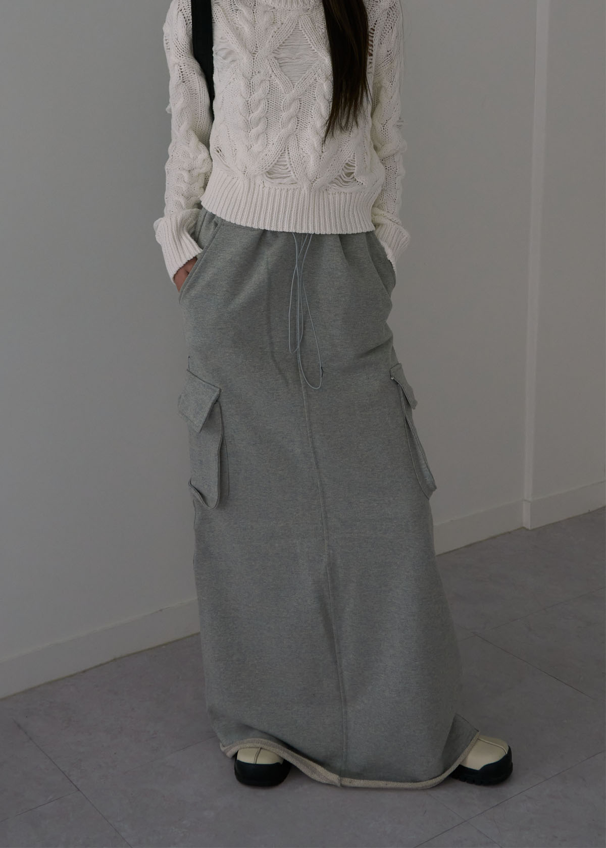 Cotton Cargo Slit Maxi Skirt (2c)