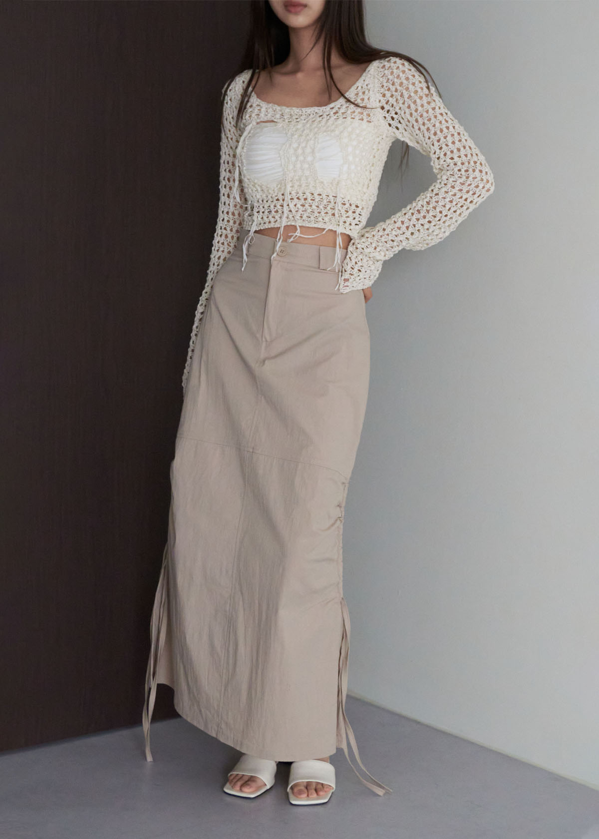 Shirring Cotton Long Skirt (2c)